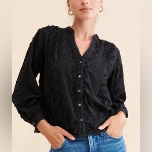 Anthropologie Seen Worn Kept Kathryn Textured Floral Blouse Black size 6